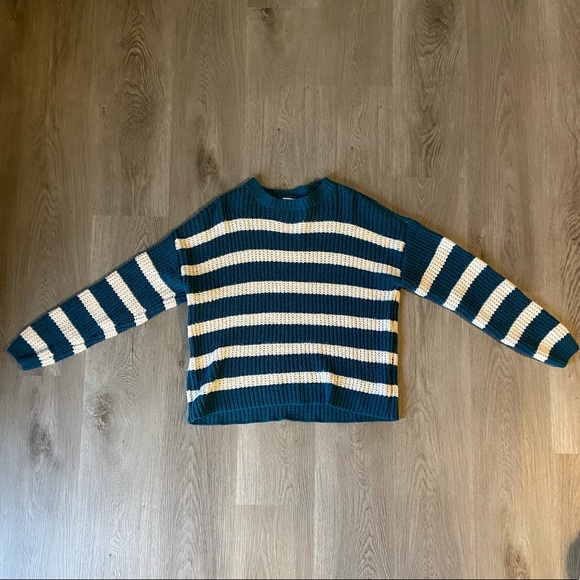 Green and White Striped Sweater - Picture 1 of 2
